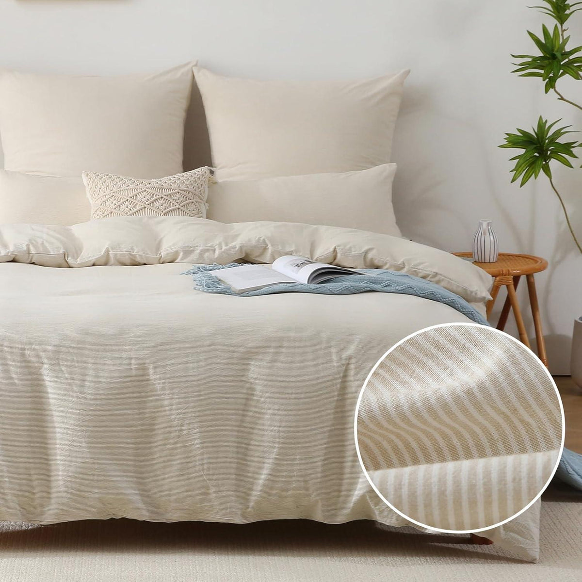 SOULFUL Bettwäsche Gestreift 135x200 Beige 2tlg. 100% Baumwolle ÖKOTEX