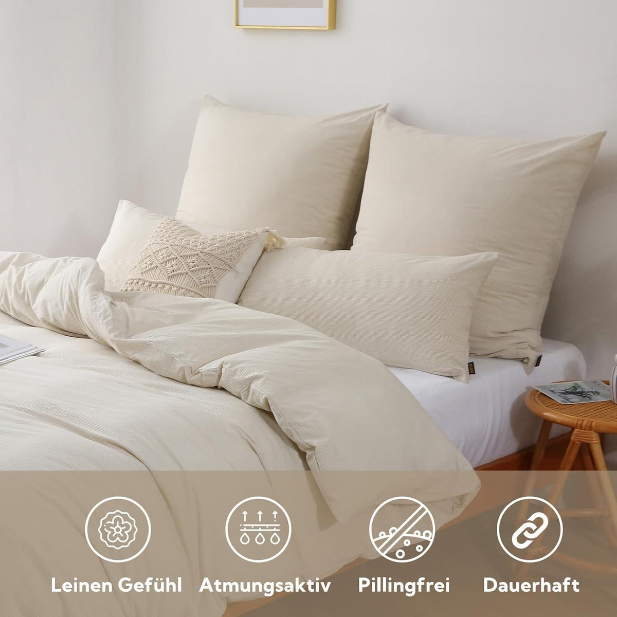 SOULFUL Gestreifte Bettwäsche Baumwolle 135x200 Beige