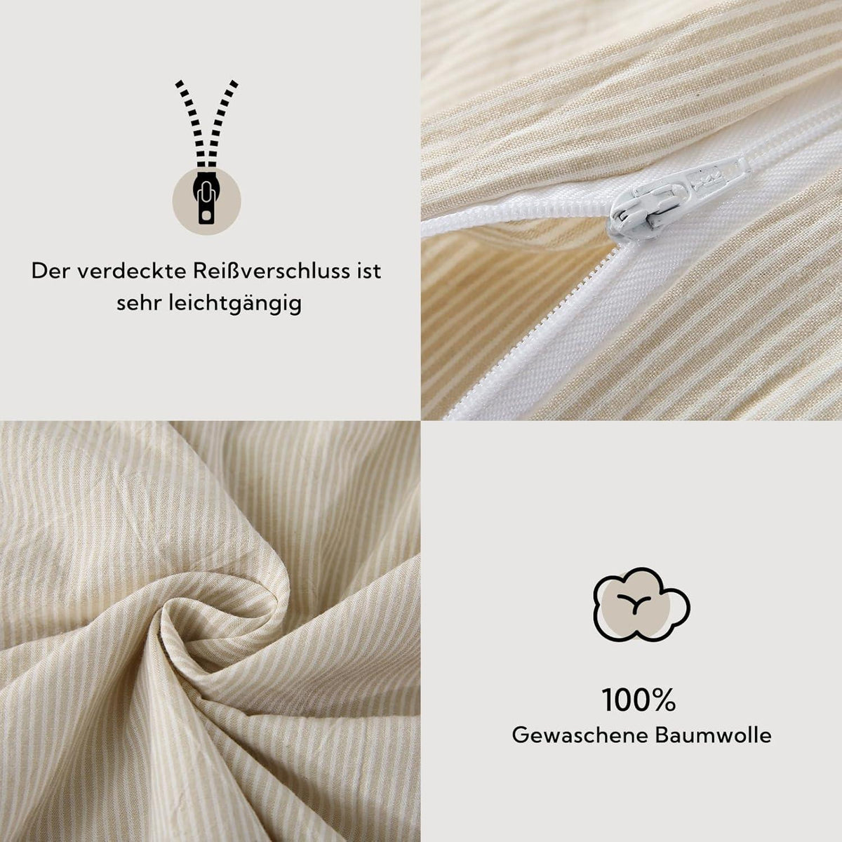 SOULFUL Bettwäsche Gestreift 135x200 Beige 2tlg. 100% Baumwolle ÖKOTEX