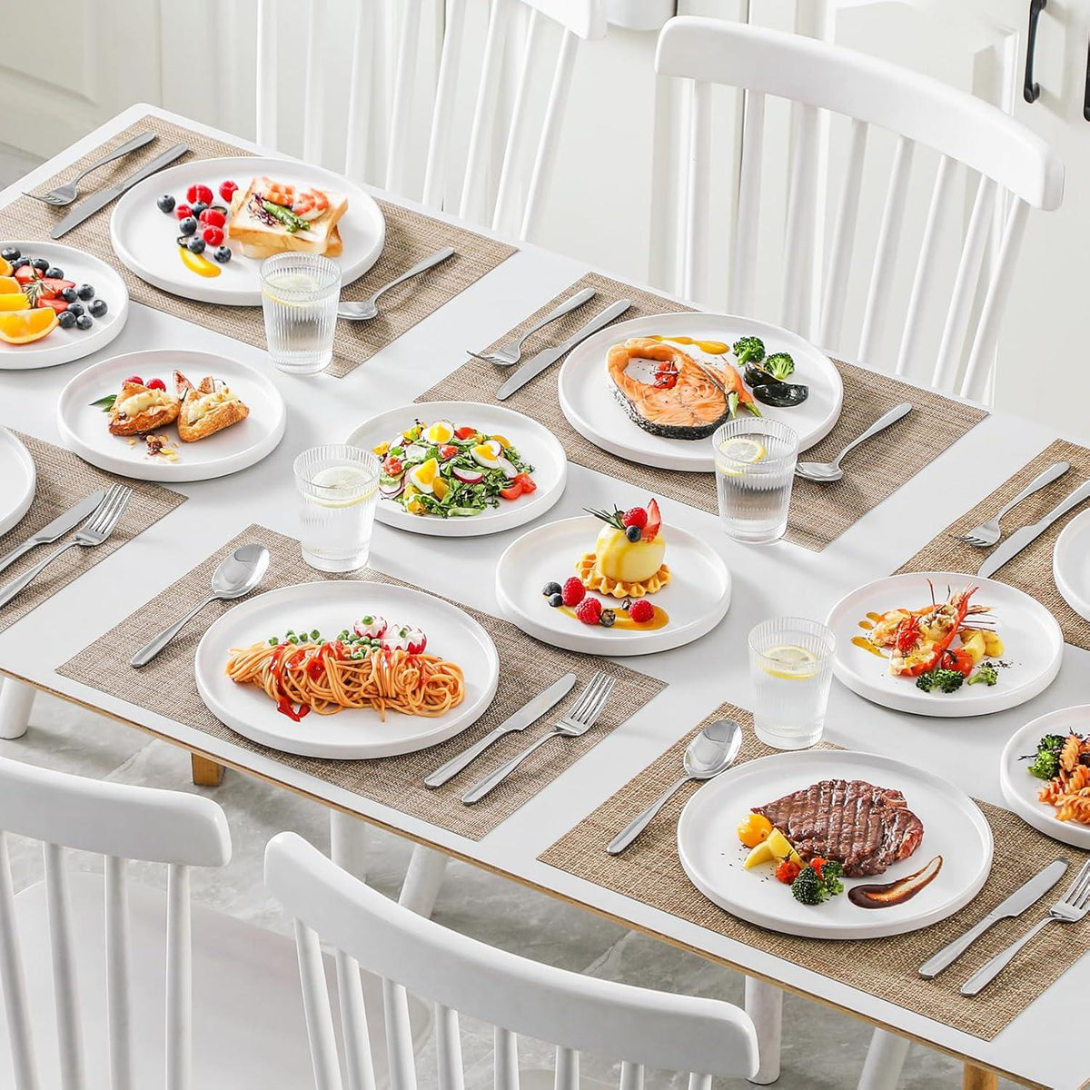 Vancasso VENUS Speiseteller Set 6 Personen Steingut Weiß 8 inch