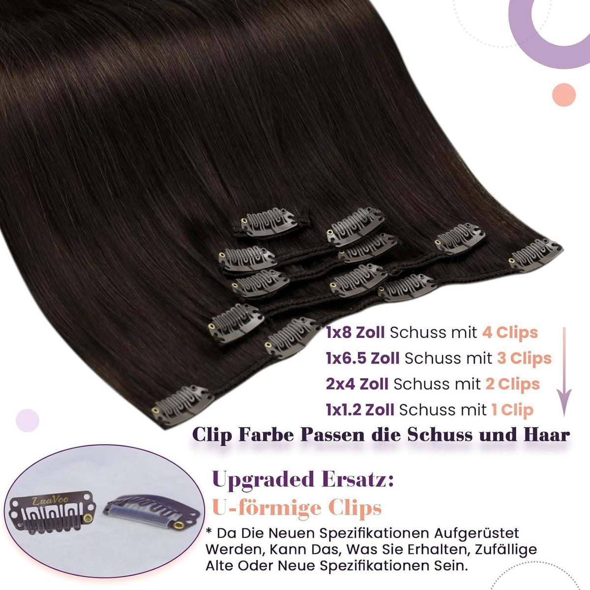 Echthaar Clip-Ins Braun 35cm - Remy Tressen 80g