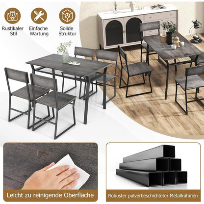 5-teiliges Esstisch-Set mit Stühlen | Industriedesign & Stauraum