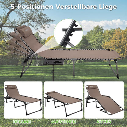 Faltbare Sonnenliege mit Seitenablage und Rückenlehne, 5