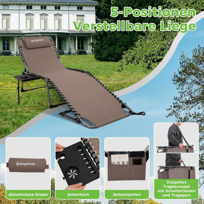 KingCamp Sonnenliege mit Seitenablage verstellbar Campingbett Beige