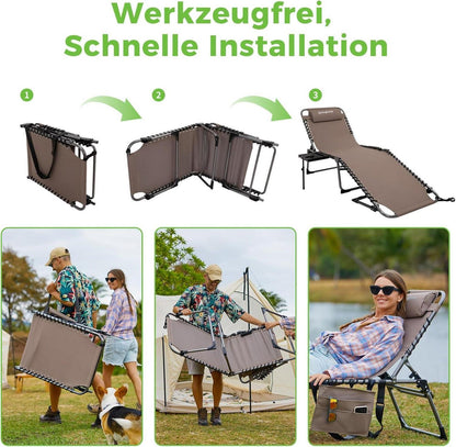 KingCamp Sonnenliege mit Seitenablage verstellbar Campingbett Beige