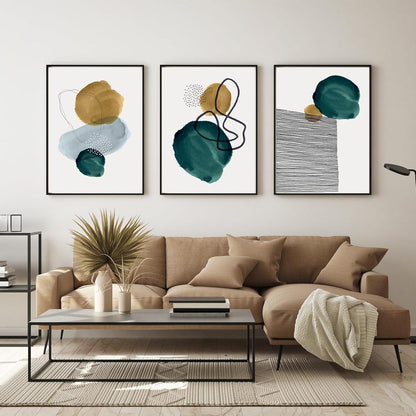 Moderne Boho Leinwandbilder Wohnzimmer Set 3-teilig 30x40cm Geometrie