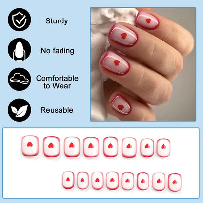24 Stück Valentinstag Nägel French Press on Nails Rot