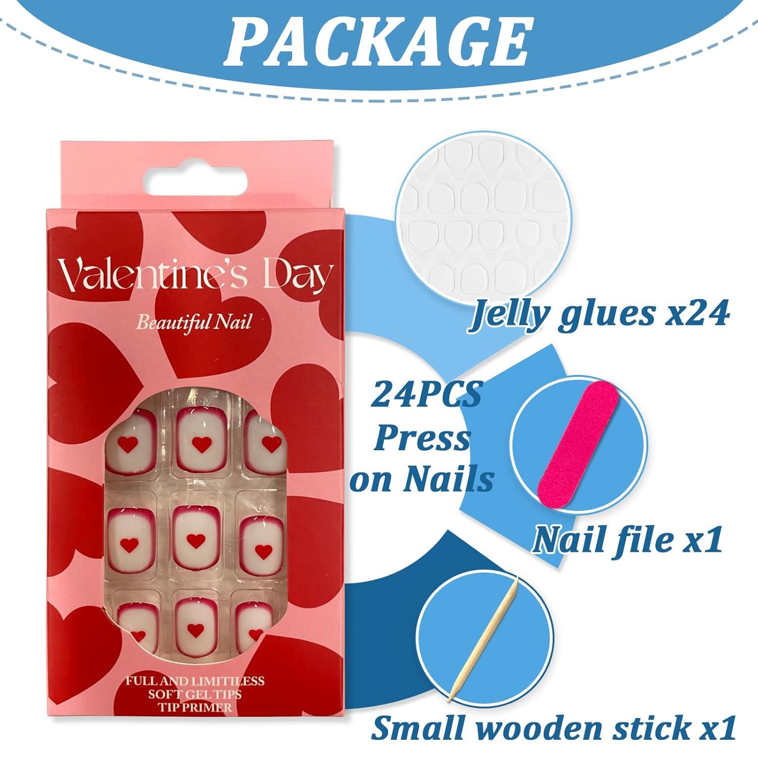 24er Set Valentinstag Nägel Press on Nails Rot Liebesherz Acryl Fingernägel