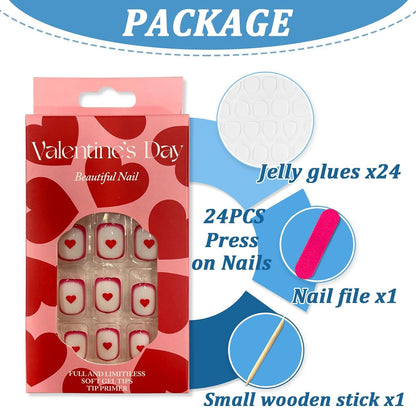24er Set Valentinstag Nägel Press on Nails Rot Liebesherz Acryl Fingernägel