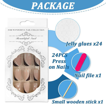 24 Stück Acryl Nägel Valentinstag French Rosa Glänzend Press
