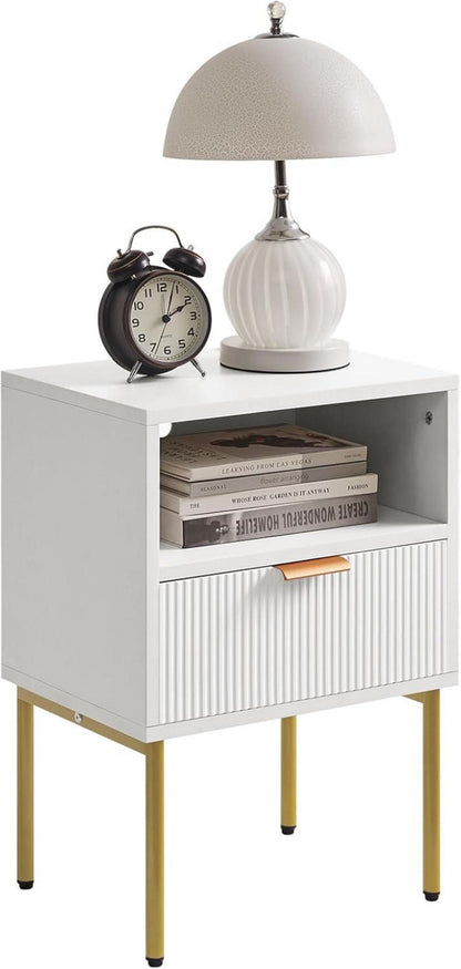 Nachttisch Mid-Century Modern mit Schublade & Goldrahmen