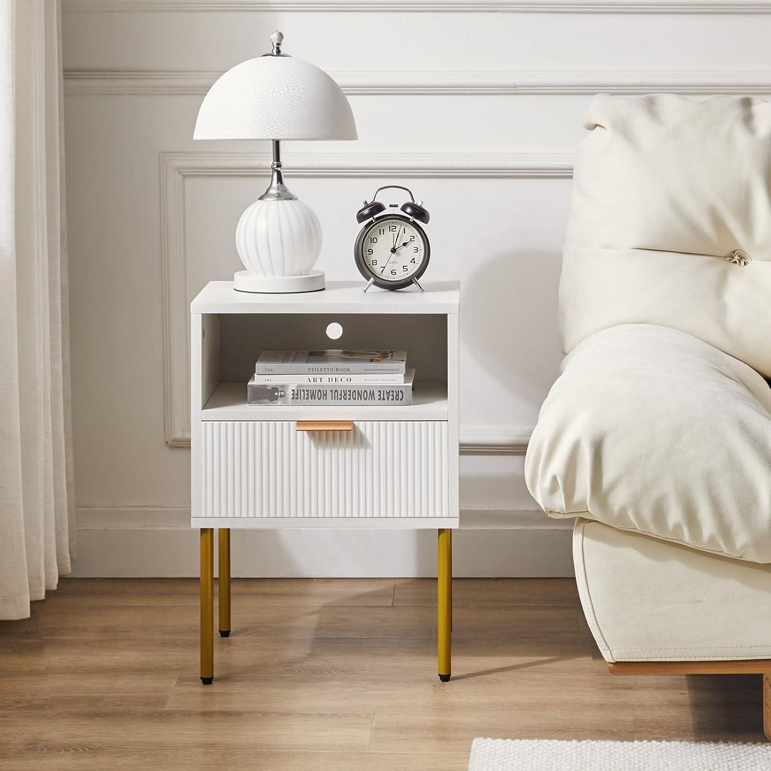 IBUYKE Nachttisch mit Aufbewahrungsschublade für Schlafzimmer und Wohnzimmer, Schwarz-Gold WNS008W