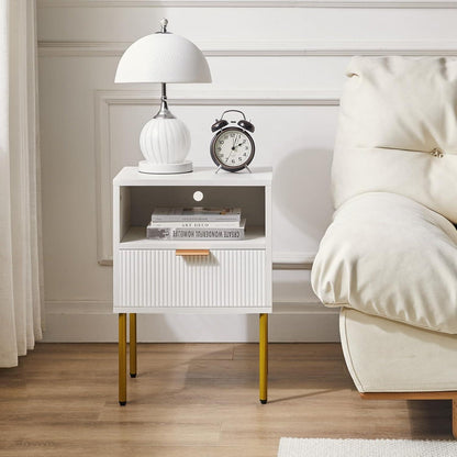 IBUYKE Nachttisch mit Aufbewahrungsschublade für Schlafzimmer und Wohnzimmer, Schwarz-Gold WNS008W