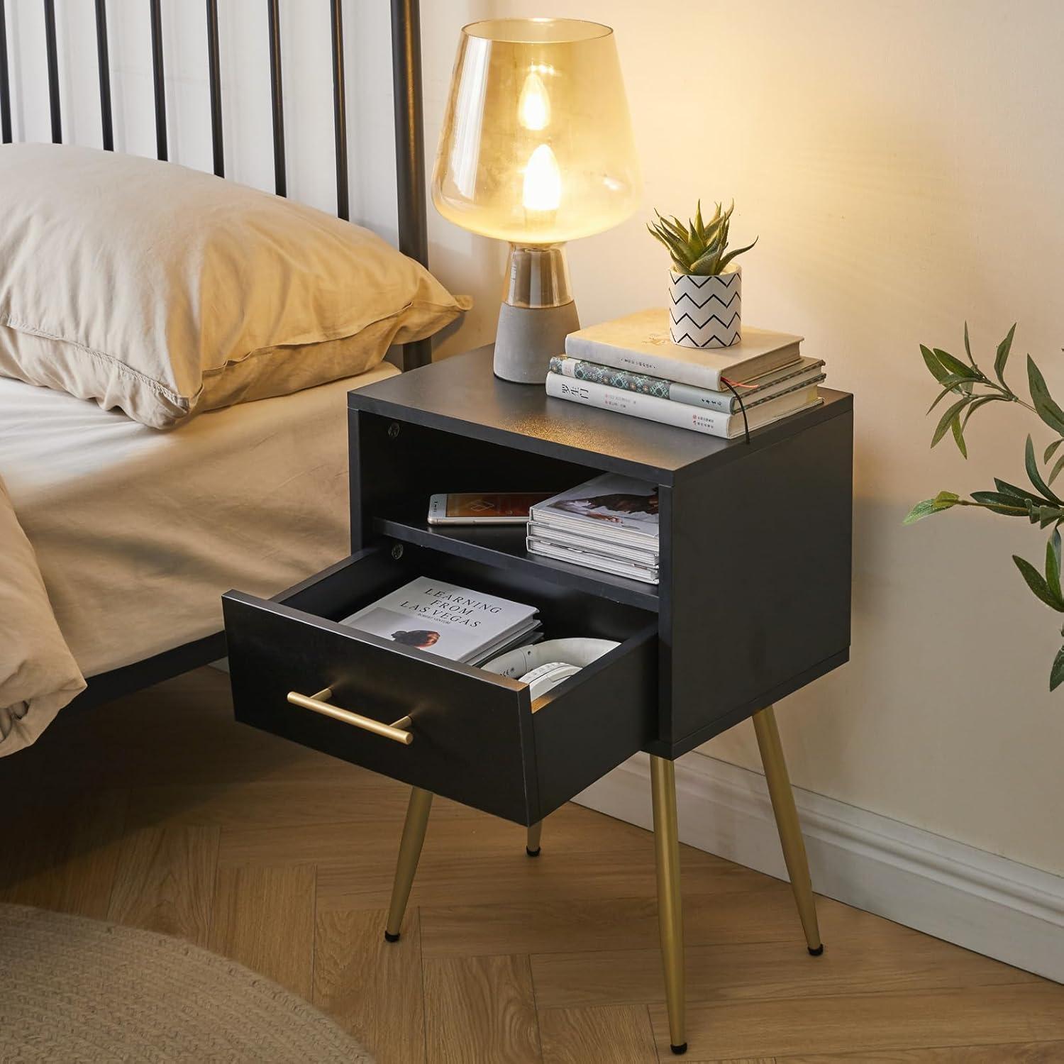 Mid-Century Moderner Nachttisch mit 2 Etagen Stauraum