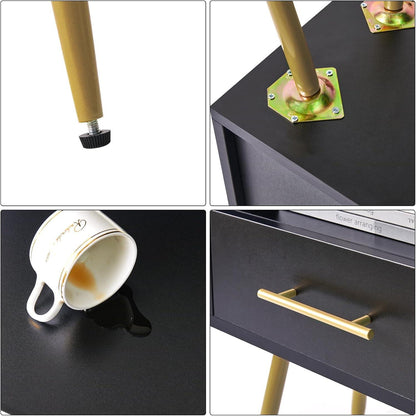 Mid-Century Moderner Nachttisch Schwarz 2 Etagen Stauraum