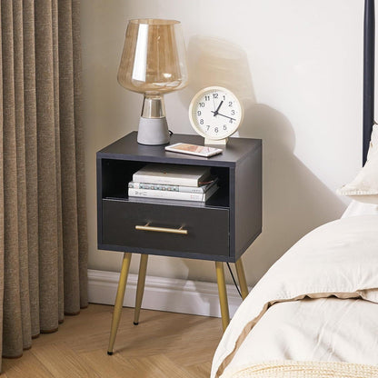 Nachttisch Mid-Century Modern 2 Etagen Stauraum Schwarz WNS004B