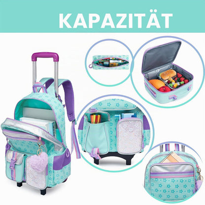 Kinder Trolley Rucksack Set mit Rädern – Grün Star