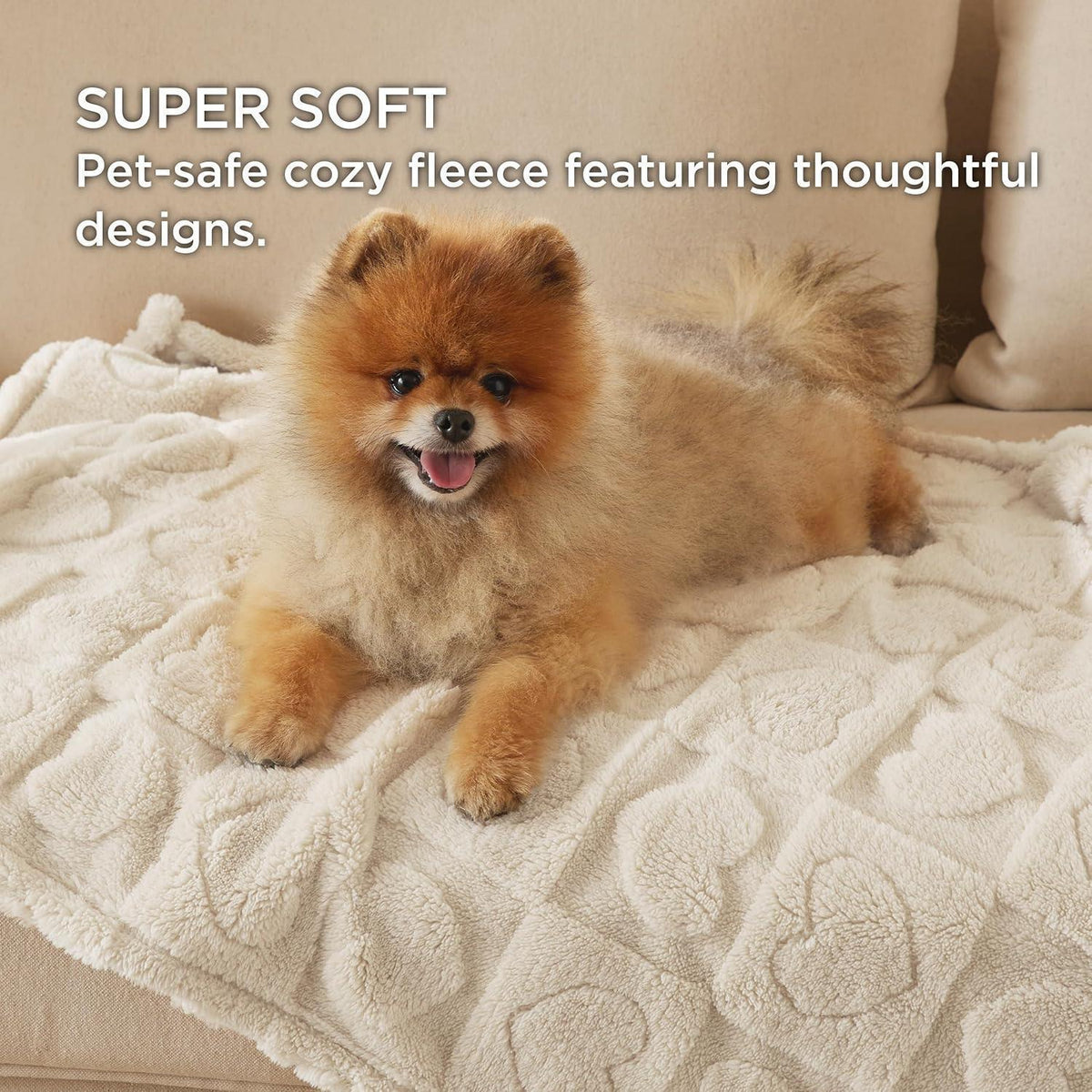 Waschbare Hundedecke Coral Fleece 100x80cm Cremeweiß