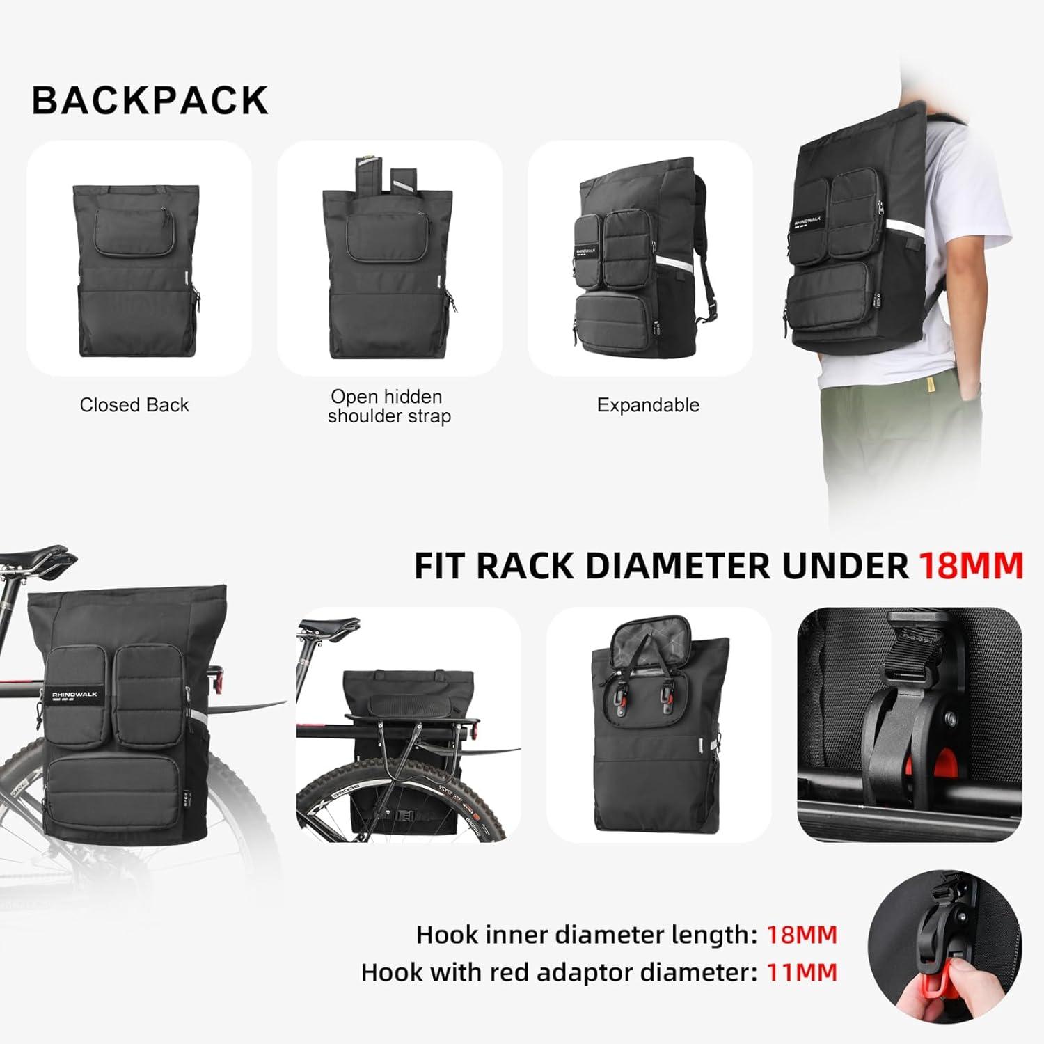 Multifunktionale Fahrradtasche Rucksack 25L wasserdichte Gepäckträgertasche