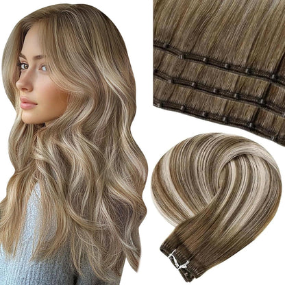 Echthaar Tressen Extensions Braun Blond 12 Zoll 50g