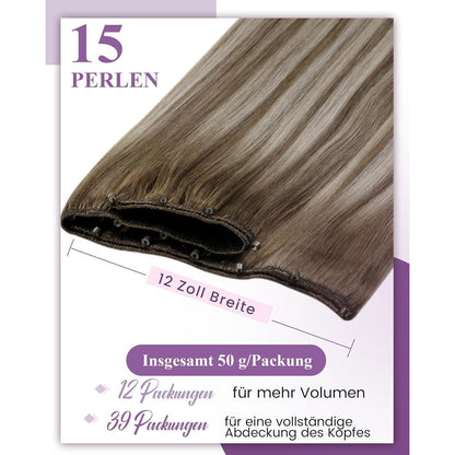 Echthaar Tressen Extensions Braun Blond 12 Zoll 50g