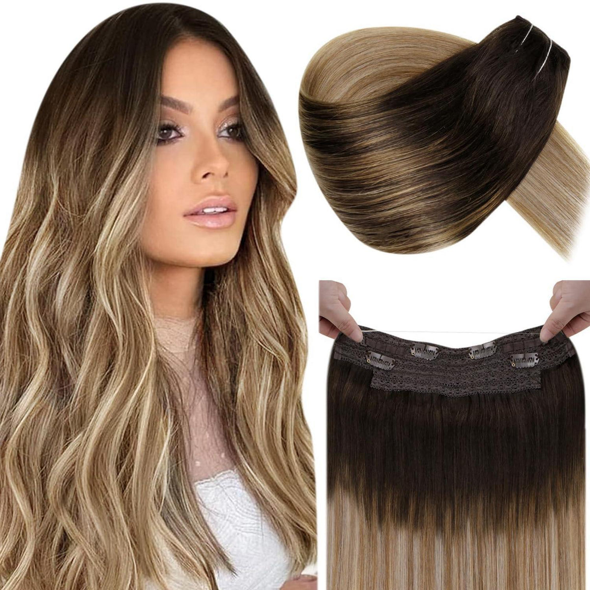 Ombre Braun Echthaar Haarverlängerung mit Draht – 35cm