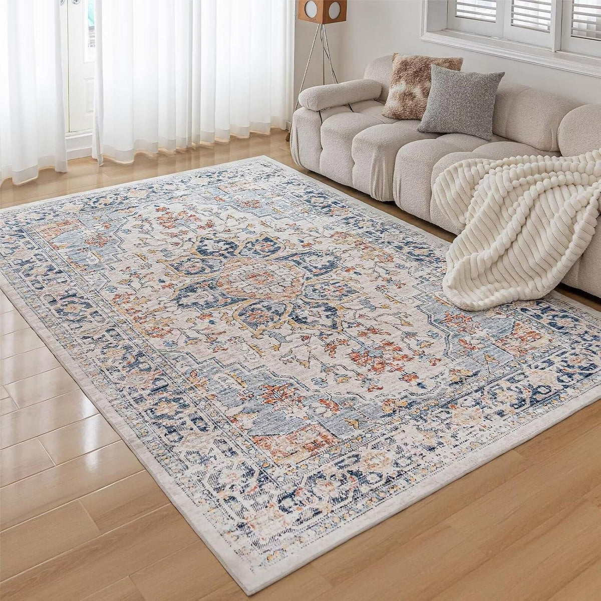 Waschbarer Teppich 80x150CM Vintage Kurzflor Weich Rutschfest