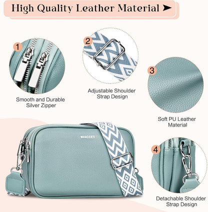 WACCET Umhängetasche Damen PU Leder Crossbody Handtasche mit
