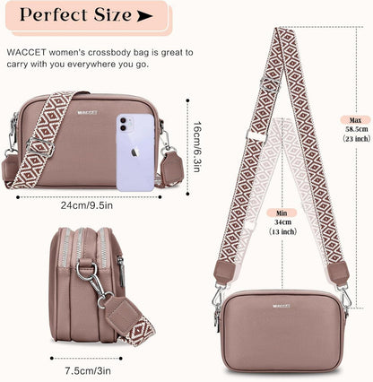 WACCET Umhängetasche Damen PU Leder Crossbody Bag Verstellbarer
