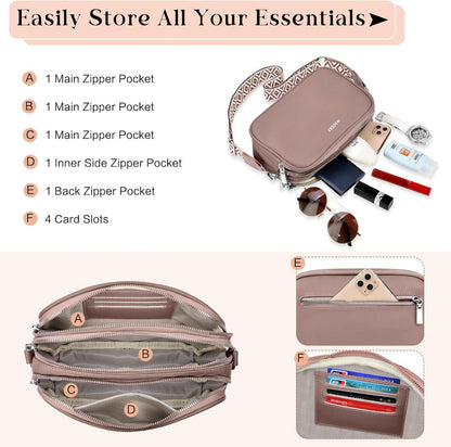 WACCET Damen Umhängetasche Schultertasche PU Leder Kartenfächer Crossbody Bag