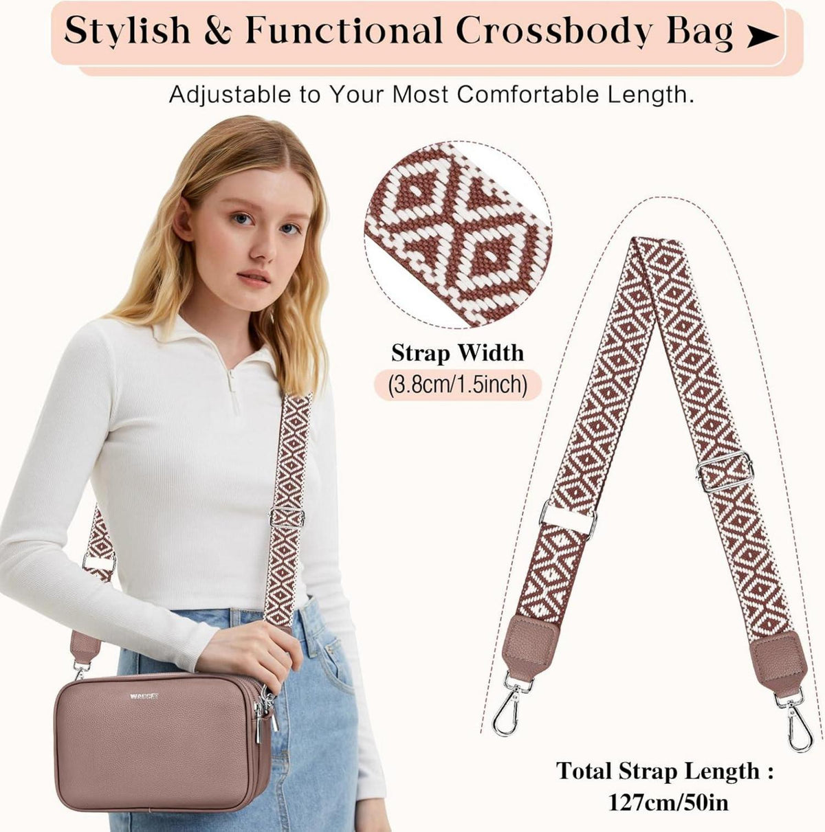 WACCET Umhängetasche Damen Schultertasche PU Leder Crossbody Bag Verstellbarer