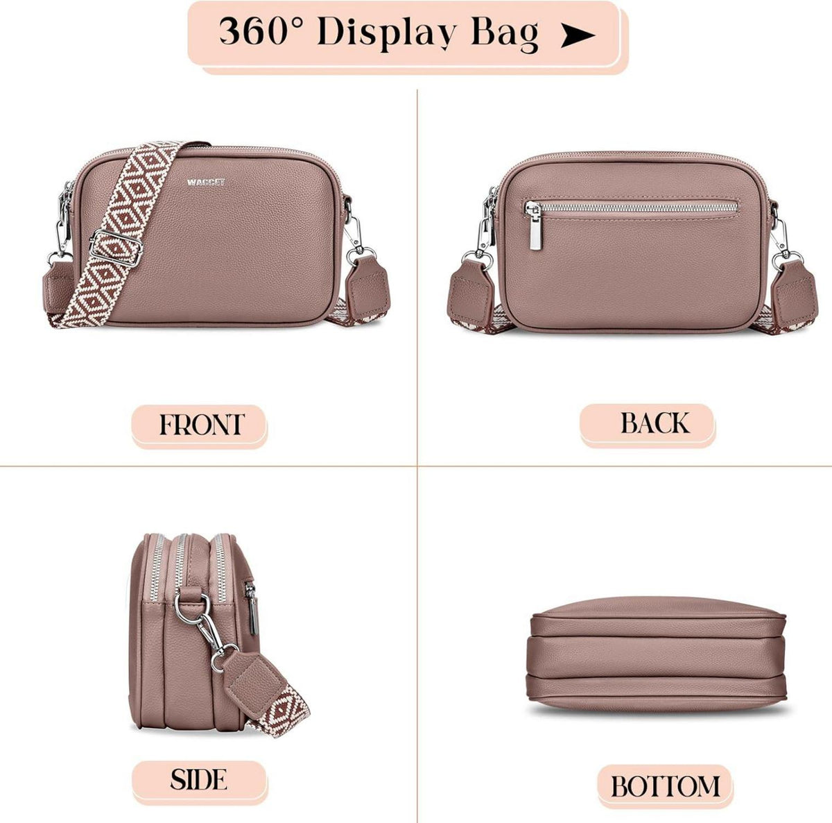 Damen Umhängetasche PU Leder Crossbody Bag Verstellbar Schultergurt