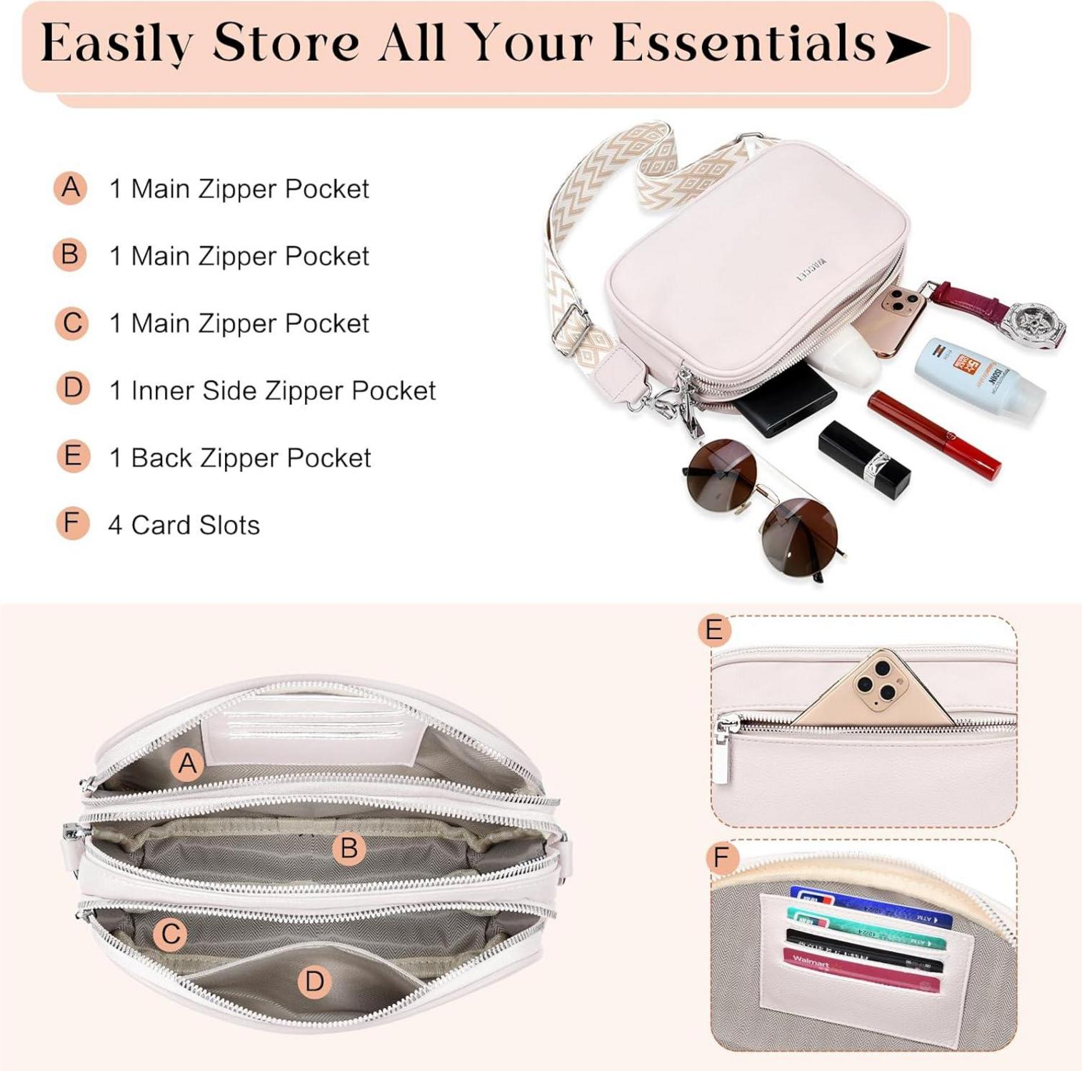 WACCET Umhängetasche Damen Schultertasche PU Leder Crossbody Bag mit Verstellbarem Schultergurt - Vielseitige Handtasche für Reisen und Arbeit