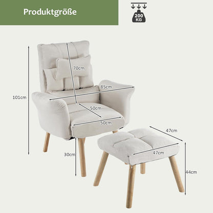 Relaxsessel mit Liegefunktion & Hocker – Bequemer Fernsehsessel Creme