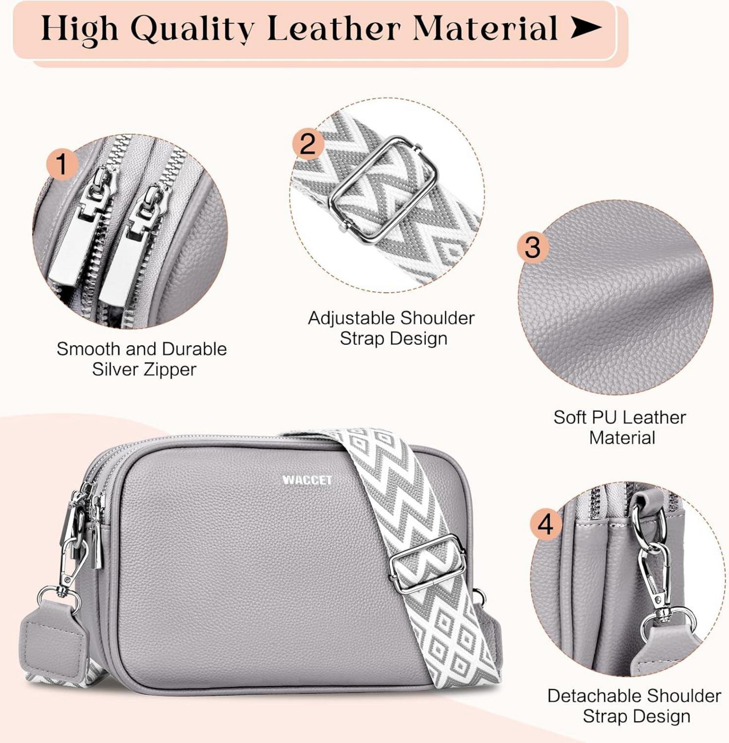 WACCET Umhängetasche Damen PU Leder Schultertasche Crossbody Bag Kartenfächer