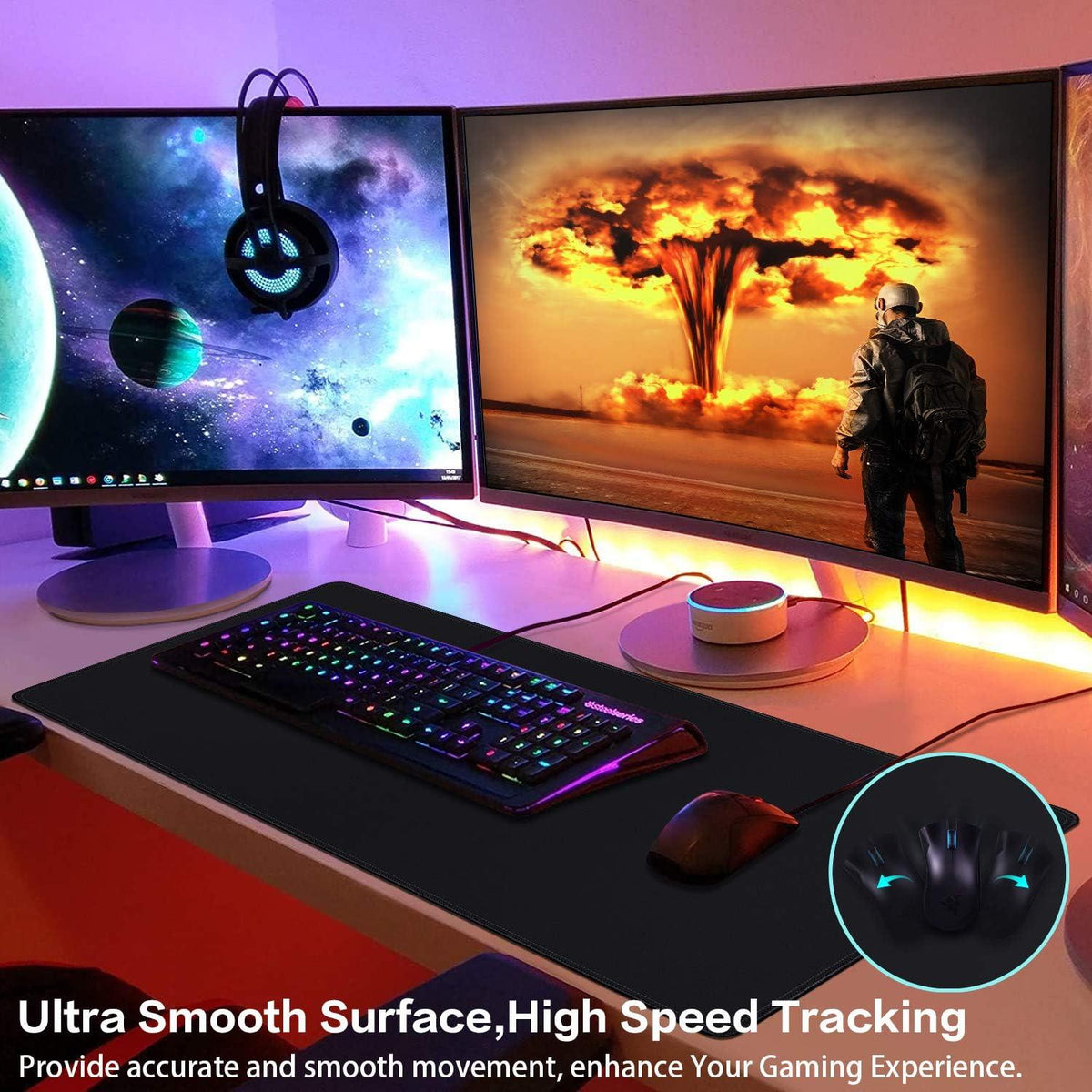 Abetcabe Gaming Mauspad XXL 900x400mm wasserdicht Anti-Rutsch Schwarz