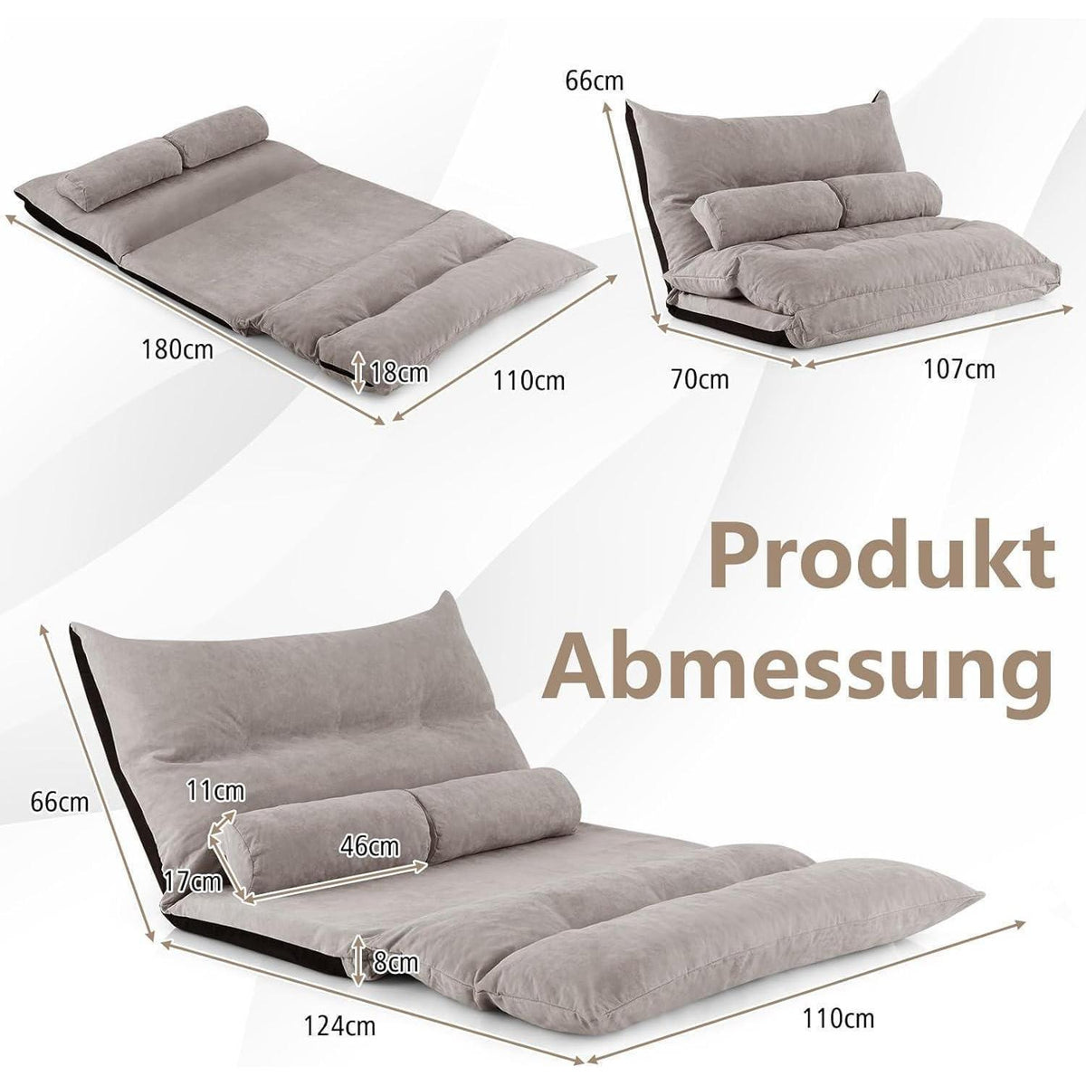 GOPLUS Schlafsofa Bodensofa mit verstellbarer Rückenlehne (Grau)
