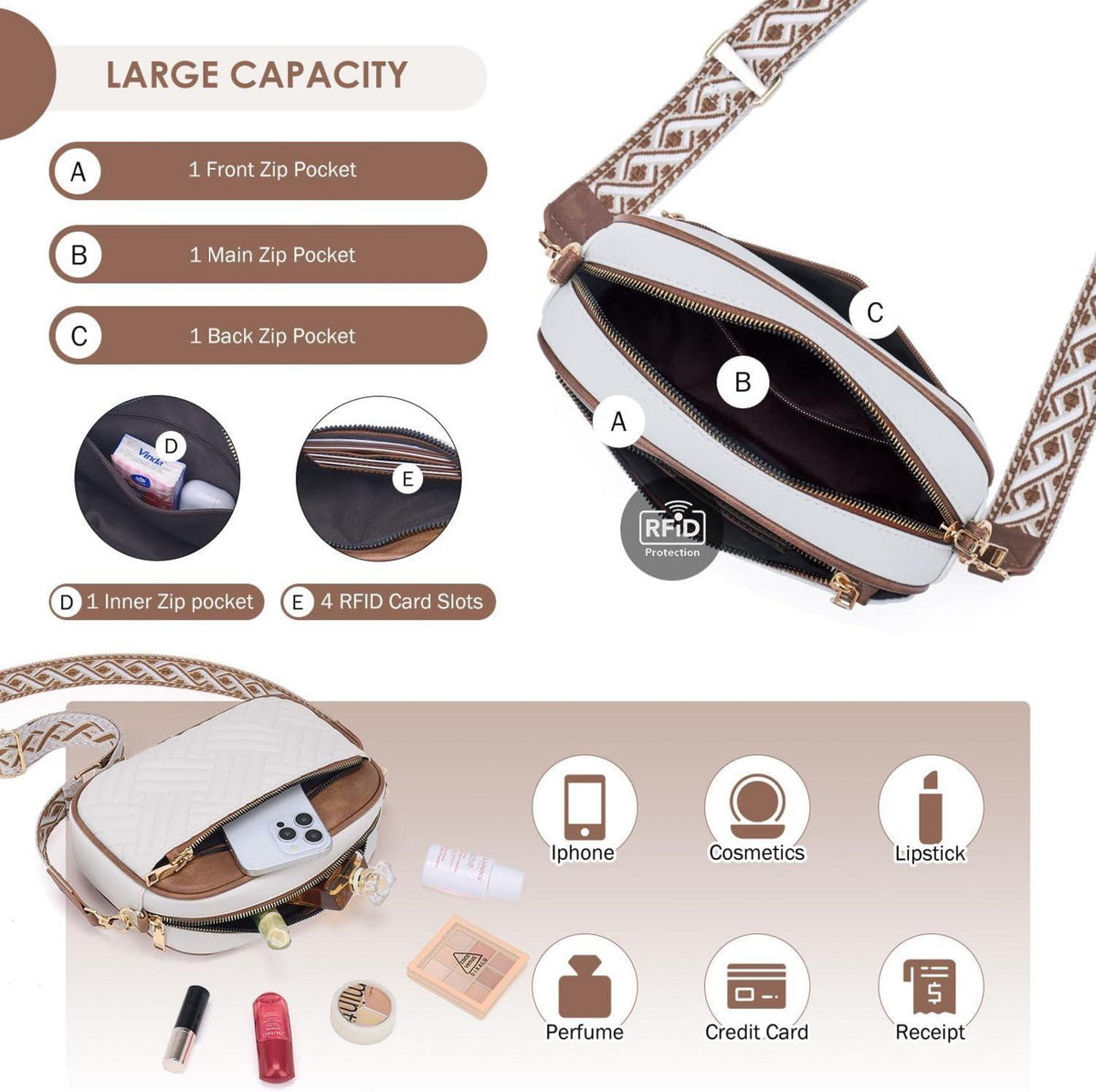 Damen Umhängetasche aus PU Leder, Crossbody Bag mit verstellbarem Gurt