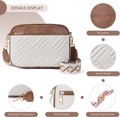 Roulens Gesteppte Damen Umhängetasche PU Leder Crossbody Bag Verstellbarer Gurt