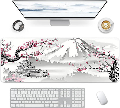 Großes Gaming Mauspad 90x40cm rutschfeste Gummibasis Kirschblüte