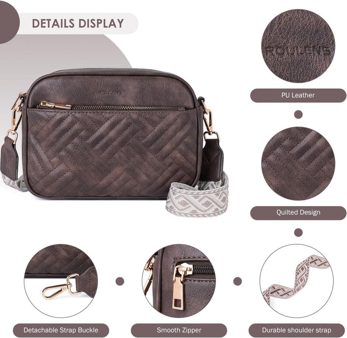 Gesteppte Damen Umhängetasche PU Leder Crossbody Bag RFID Blockierung