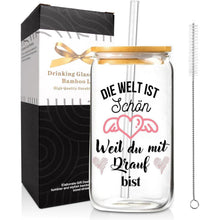 500ml Glas Trinkbecher mit Deckel und Strohhalm für