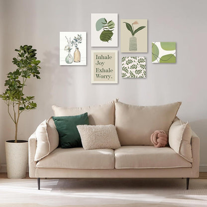 Abstrakte Botanische Wandbilder Grün Blumen Leinwand 6er Set