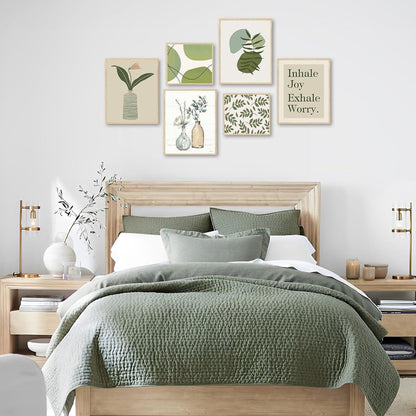Abstrakte Botanische Wandbilder Grün Blumen Leinwand 6er Set