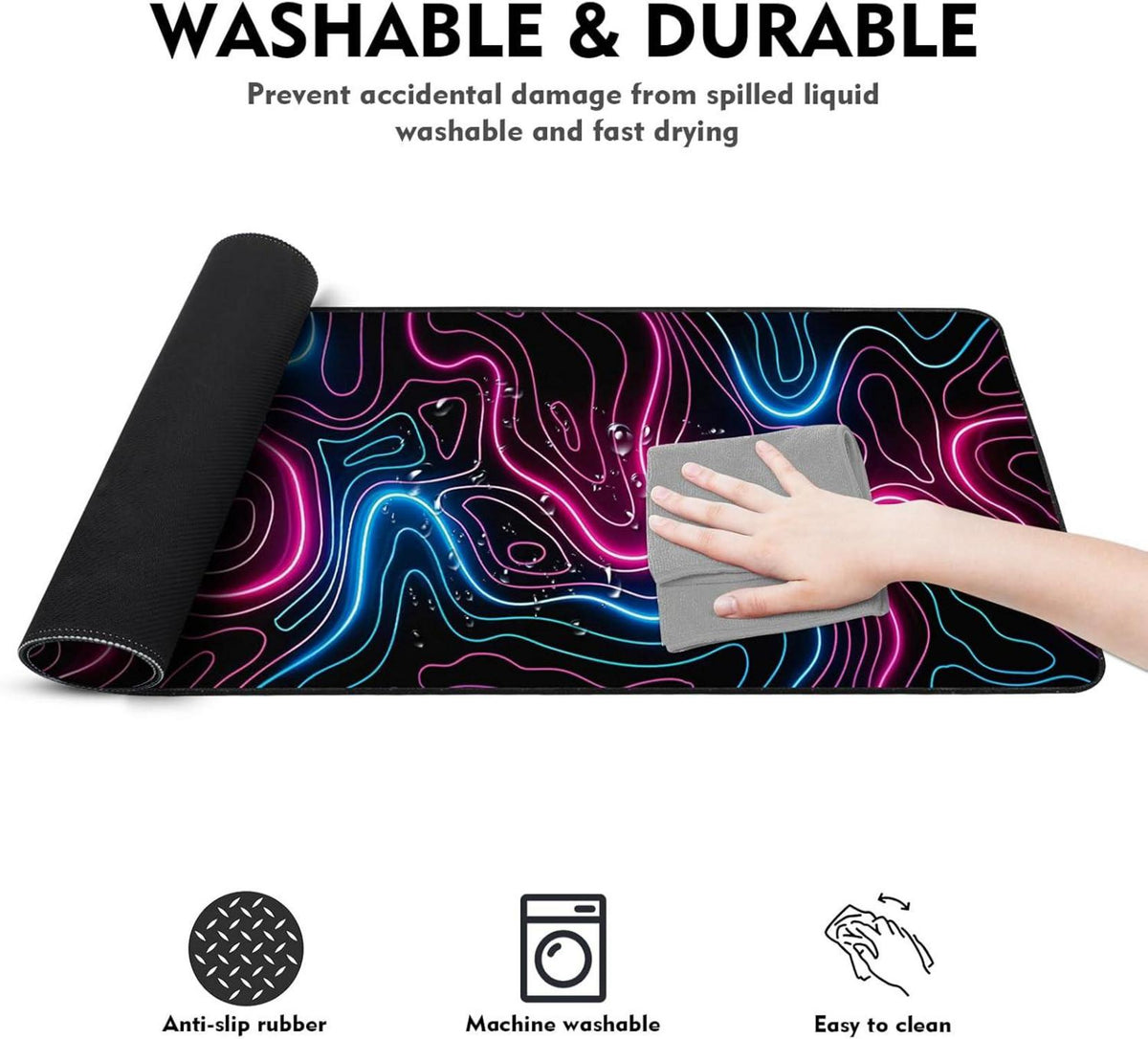 Giecy Gaming Mauspad XXL 900x400mm Gummibasis Neonlinie 90x40cm