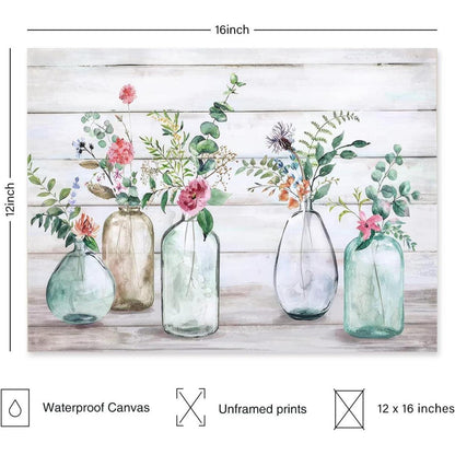 Rustikale Botanische Wandbilder Blumen Leinwand Deko 30x40cm