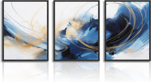 Abstrakte Blau Schwarz Gold Wandbilder Leinwand Deko Set 30x40 cm 3er