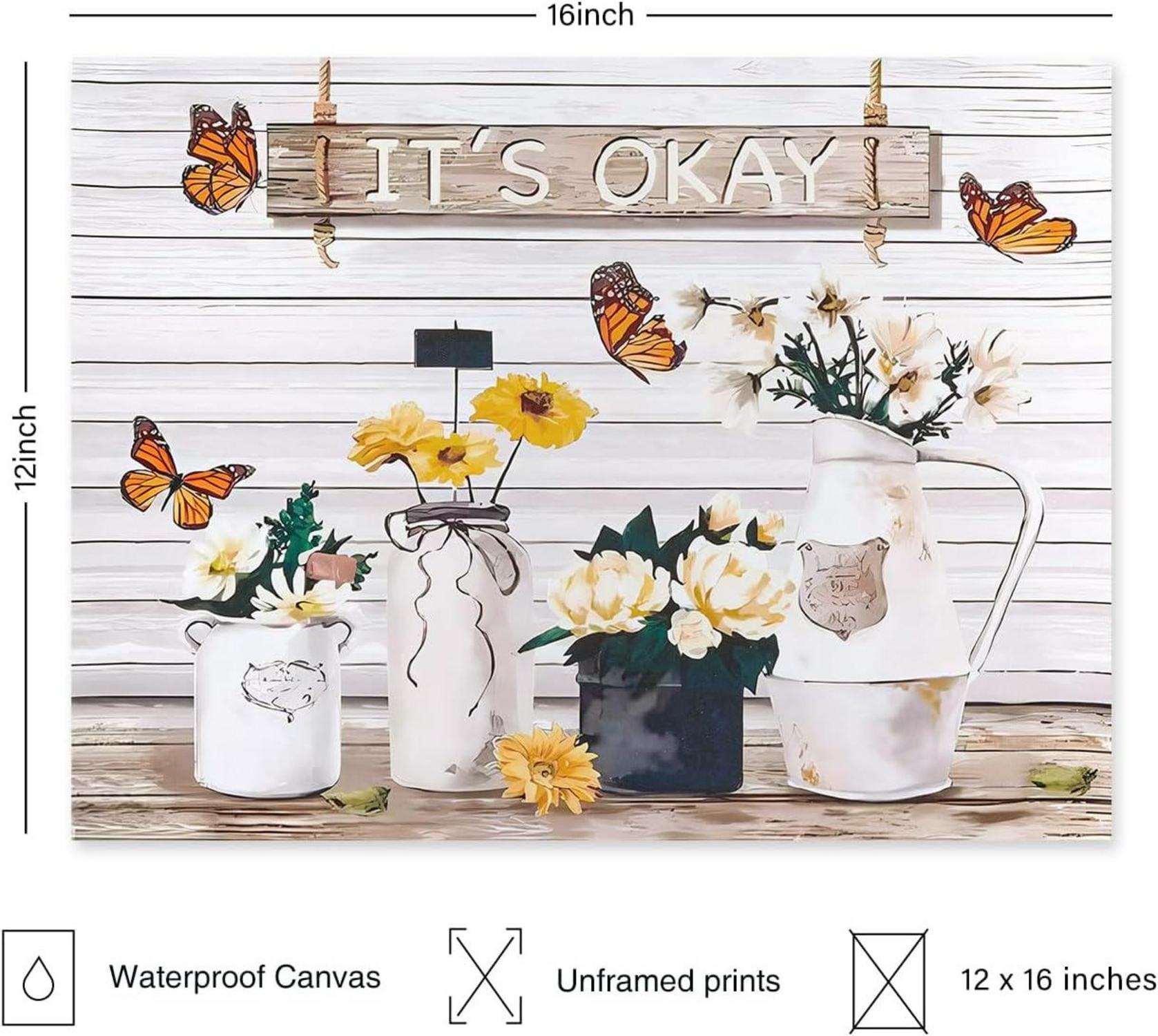 Vintage Schmetterling Gänseblümchen Leinwandbilder 30x40cm, ohne Rahmen
