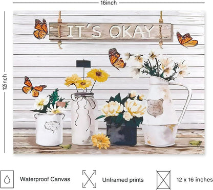 Vintage Schmetterling Gänseblümchen Leinwandbilder 30x40cm, ohne Rahmen