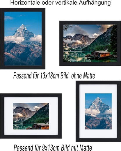 Bilderrahmen 13x18 cm 2er Set Holzrahmen Passepartout Schwarz